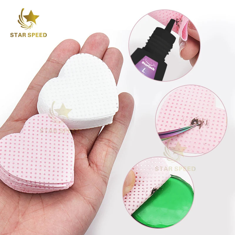 Star Speed Heart Shape Private Label 200 Pcs Glue Cleaning Cotton Wipes Sheet Wipe Pink Lash Glue Nozzle Wipes