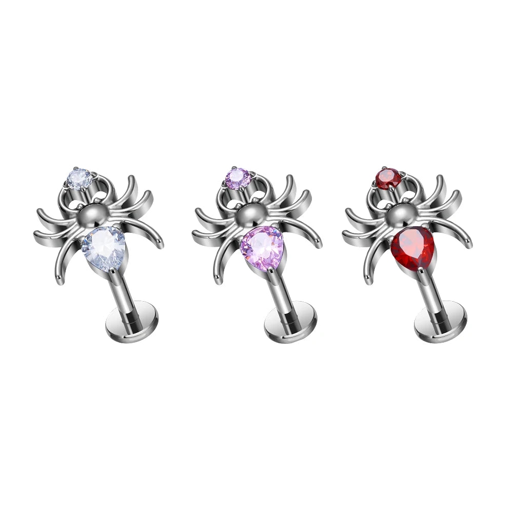 G23 Titanium 16G Internal Thread Spider Shape CZ Inlay Earrings Nose Studs Tragus Cartilage Helix Women Body Piercing Jewelry