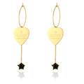 Fashion Fine Gold Plated Heart Charm Stainless Steel Zircon Star Tassels Earring