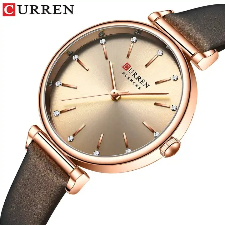 CURREN 9081 Fashion Simple Ladies WristwatchWomen Watch Top New Luxury Gold Female Waterproof Clock Genuine Leather Bracelet G