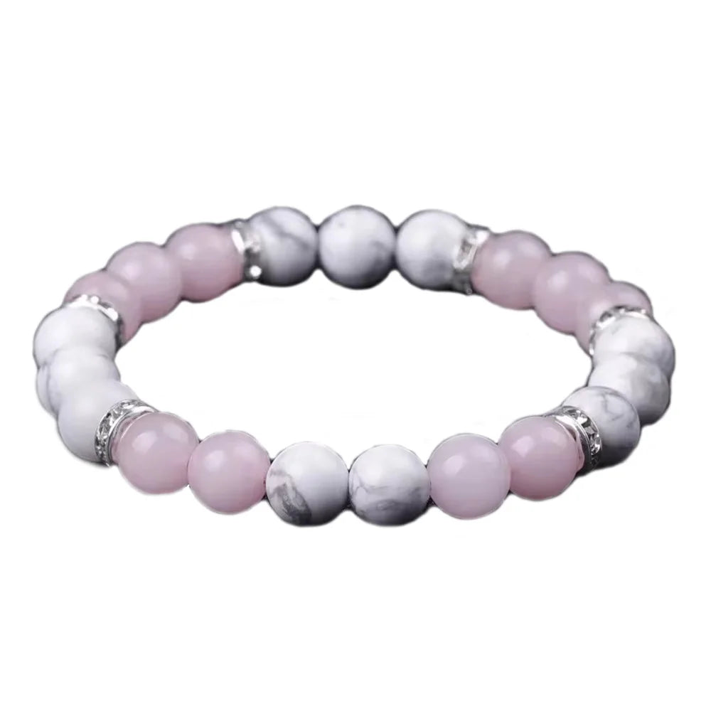 Set Bracelet Couples Distance 8mm White Natural Rose Quartz Beaded Yoga Beaded Bracelets Set for Men Women Elastic Rope Jewelry