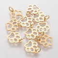 PandaHall 5pcs Gold Plated 304 Stainless Steel Dog Paw Connector Charm Cute Pendant for DIY Bracelet Necklace Making