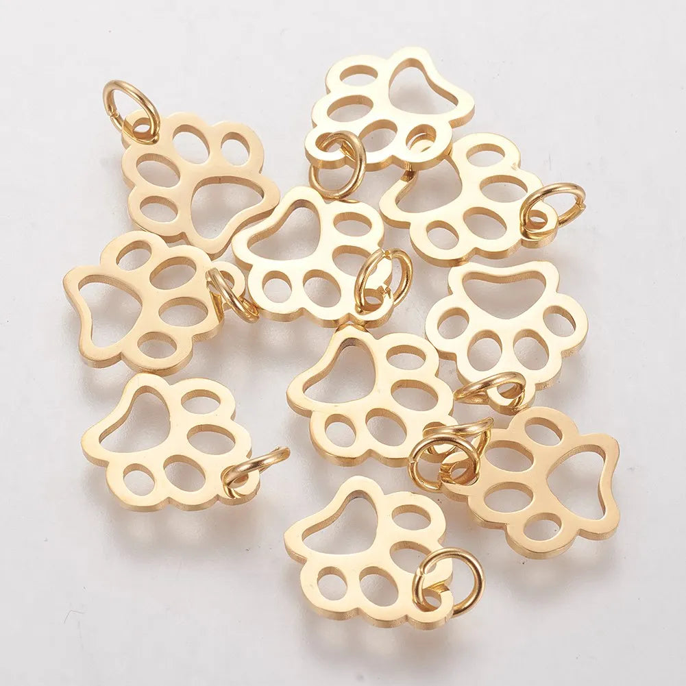 PandaHall 5pcs Gold Plated 304 Stainless Steel Dog Paw Connector Charm Cute Pendant for DIY Bracelet Necklace Making