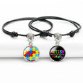 Autism Awareness Embrace the Amazing Different Not Less Autism Mom Puzzle Pieces Charm Black Cord Bracelet