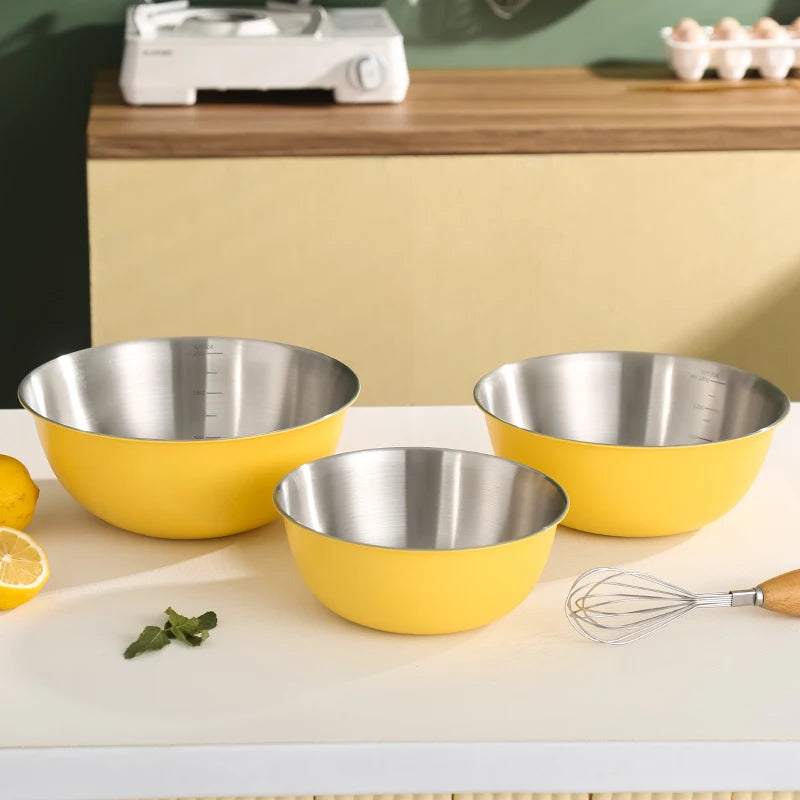 3 PCS 304 Stainless Steel Mixing Bowl Salad Basin Baking Knead Dough Egg Bowl Set for Home Kitchen Restaurants