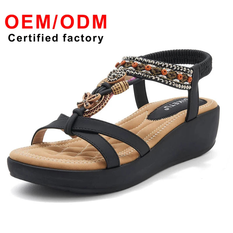 New ArrivalSandals Casual Comfortable Rhinestone Versatile Beach Sandals Large Size Wedge Heel Women's Fashion Shoes Women