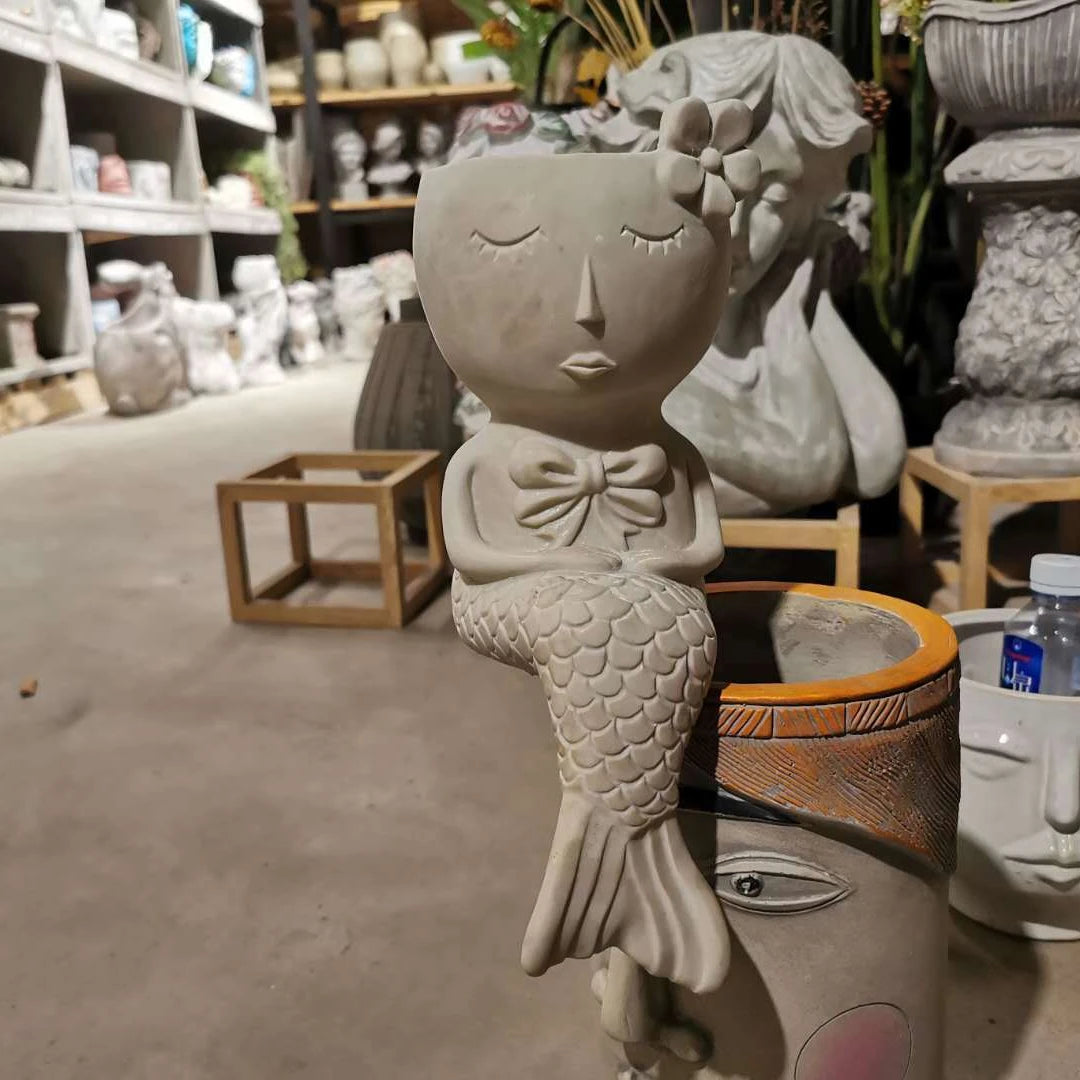 Creative Design Art New Product Potted Plants Cartoon Container Garden Pots Mermaid Fish Flowerpot