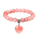 8mm Round Gemstone Beads Stretch Bracelet Natural Stone Crystal Heart Charm Bracelet for Women Men