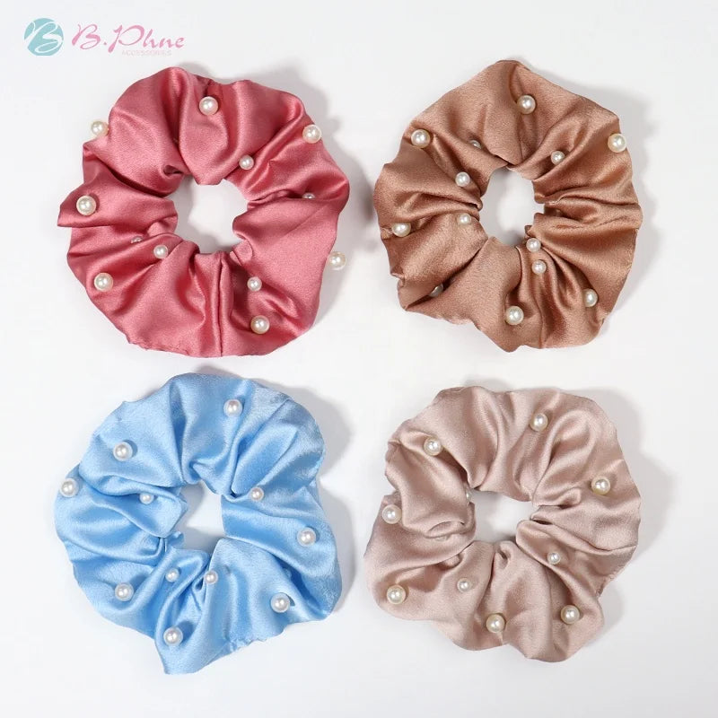 Ready Stock Women Hair Accessories Pearl Ponytail Holder Satin Silk Scrunchies for Hair