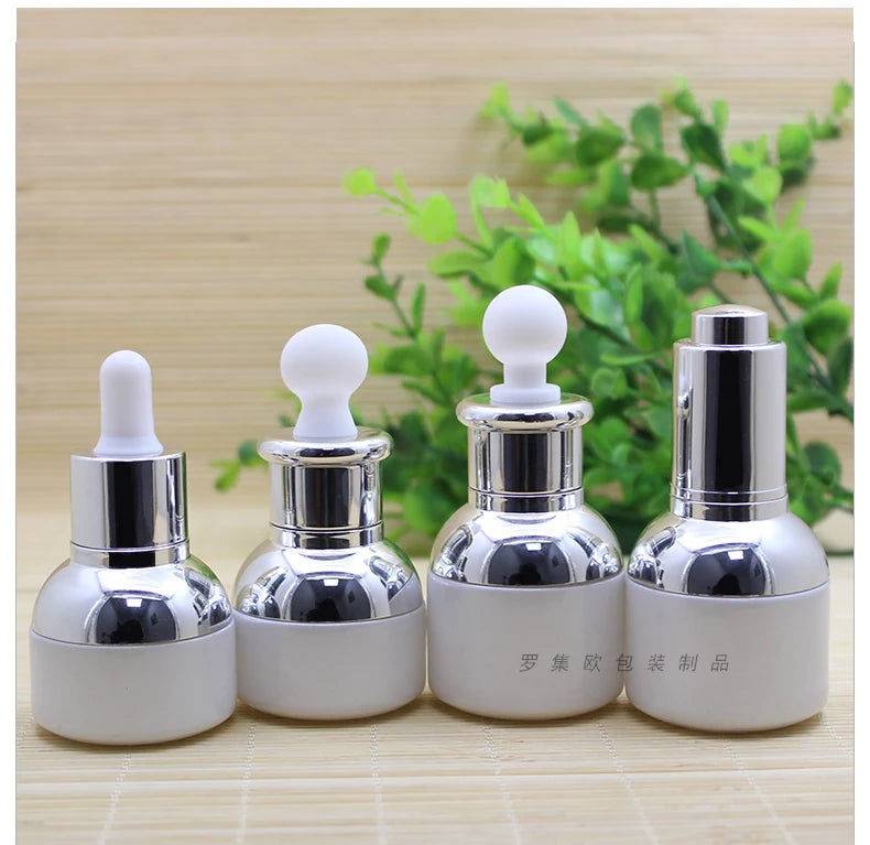 20ml 30ml Empty Red Round Essence Bottle Silver Ring Dropper Cosmetic Packaging 1oz Glass Essential Oil Bottle Screen Printing