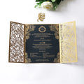 Chinese Supplier Popular Golden Laser Cut Cover Wedding Invitations Insert Card Inside With Envelope and Flower Decoration