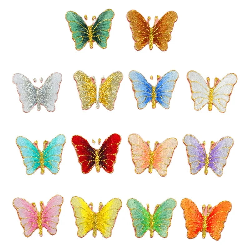 Beautiful Colorful Embroidery Design Gold Glitter Edge Iron-On Eco-Friendly Nonwoven Felt Butterfly Embroidery Patches for Kids
