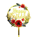 Acrylic Happy Birthday Flower Printed Cake Toppers Party Supplies for Cake Decorating Accessories