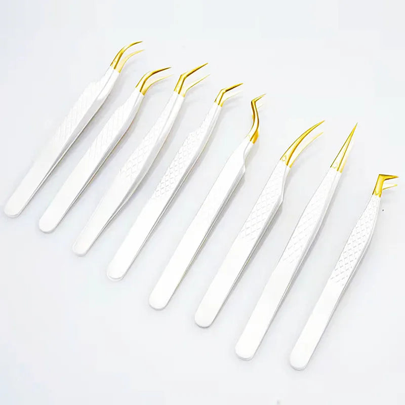 Wholesales Fiber Tip Tweezers Volume False Eyelashes Tools Applicator 75 Degree Diamond Grip Eyelash Extension Tweezer