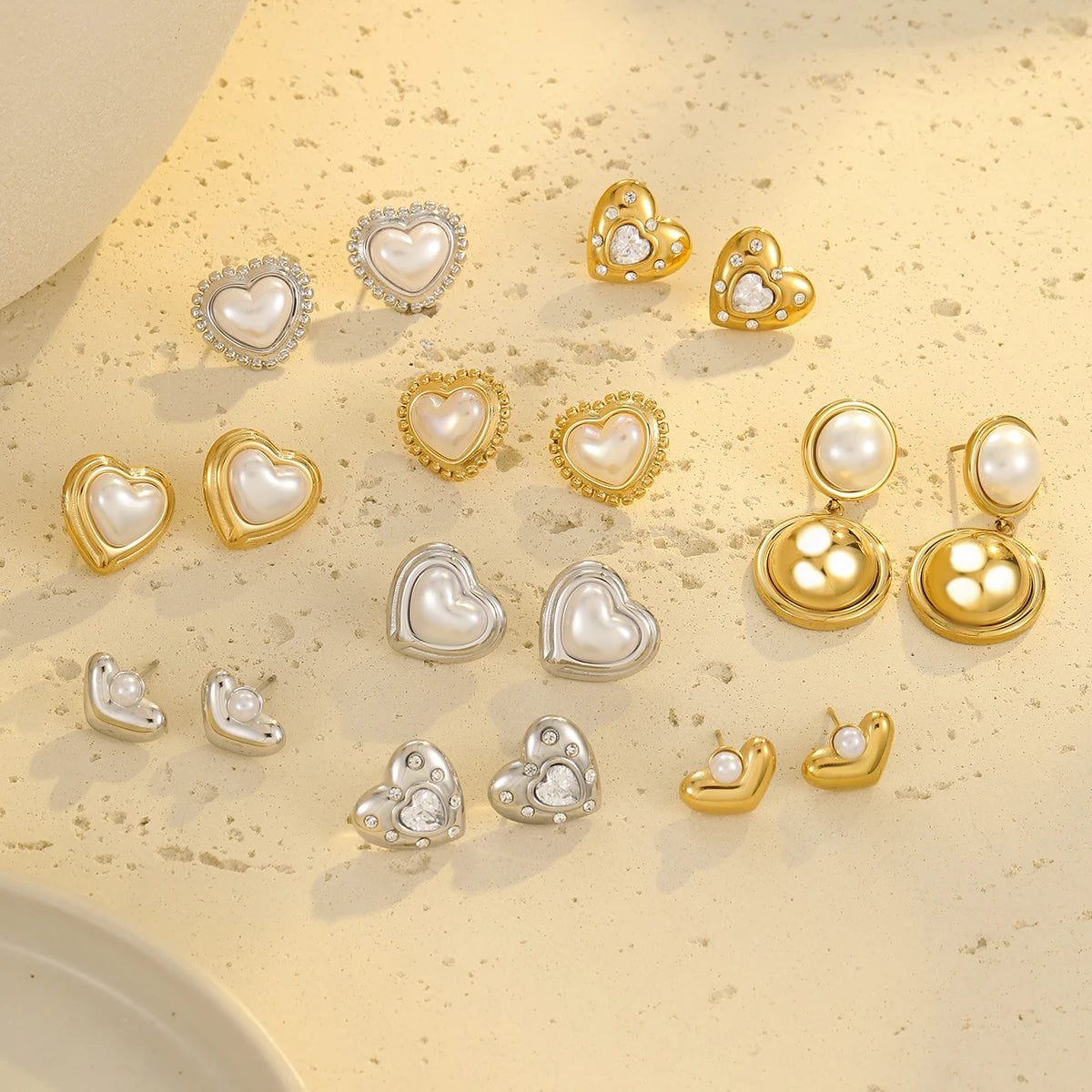 French Fashion Heart Earrings Pearl Diamond Inlaid Earrings Stud Drop Earrings Stainless Steel High Quality Jewelry