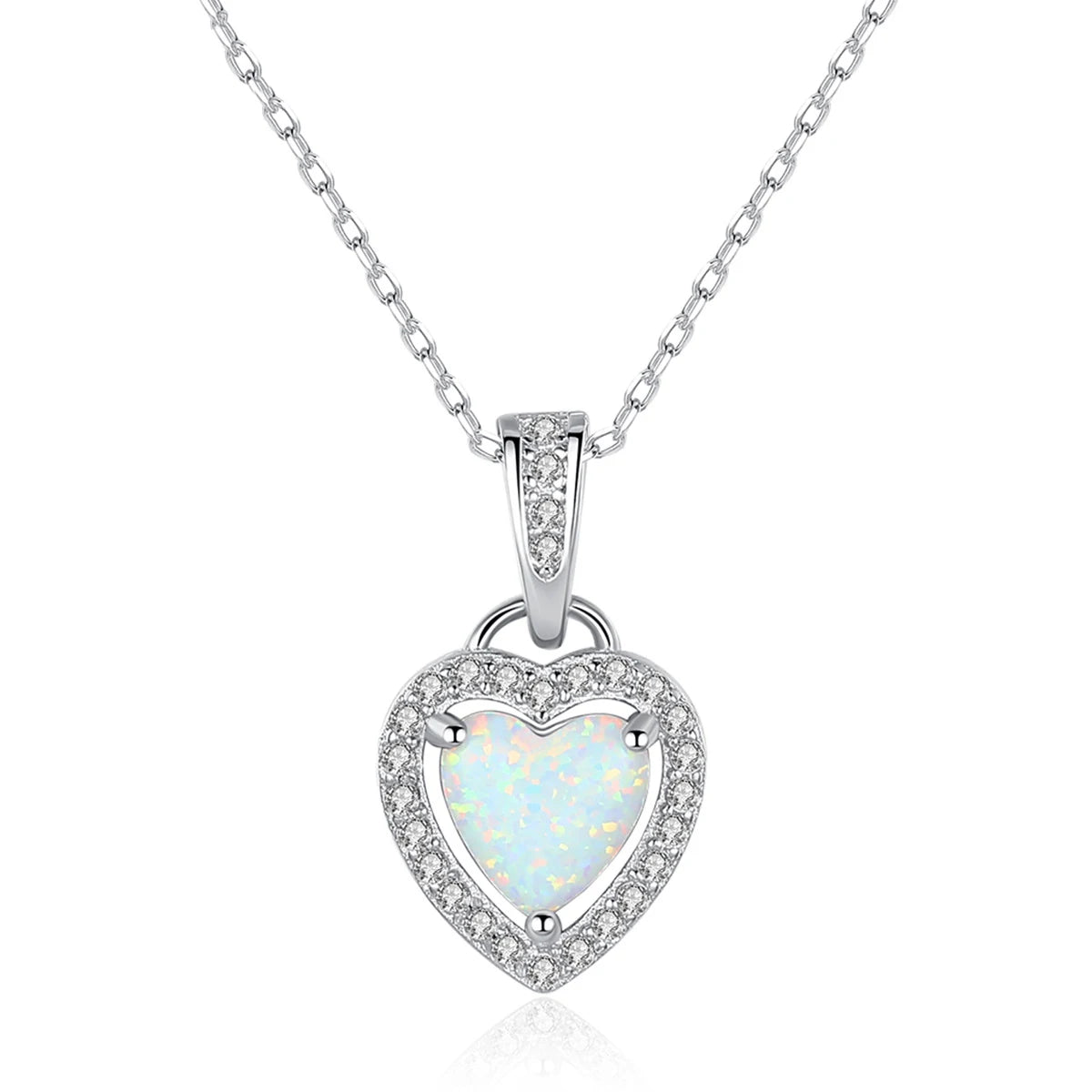 Wholesale Rhodium Plated Heart Shape Zirconia Stone Classic White Synthetic Zircon Pendant Necklace for Wedding Engagement