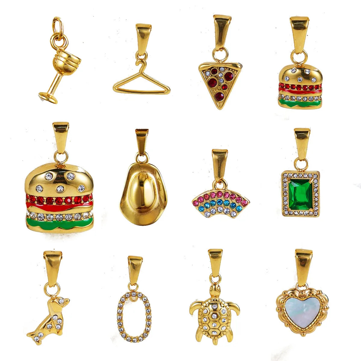 Custom Wholesale 18k Gold Plated DIY Accessory Hamburger Pizza Hanger Cup Cowboy Hat Pendant Designer Charms Pendant for Women