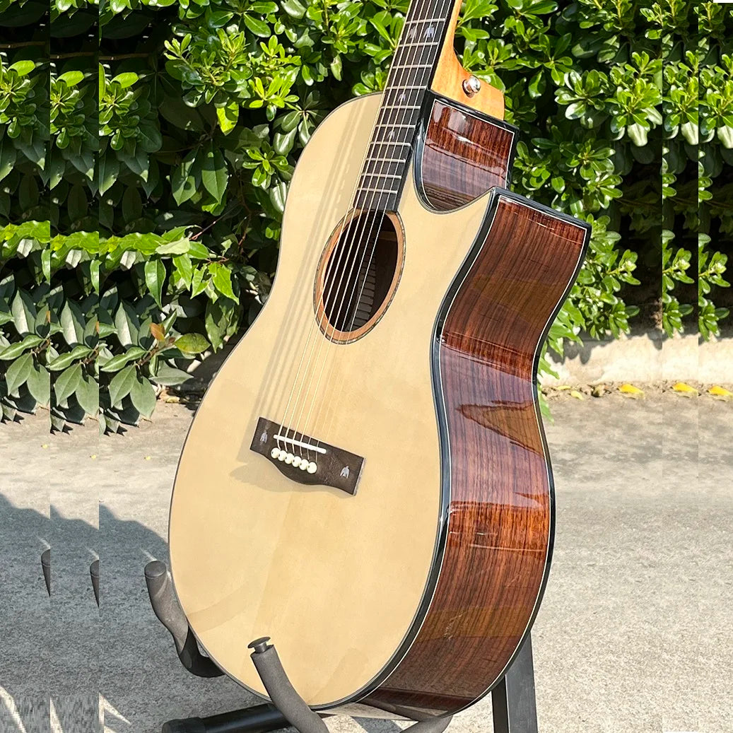 Aiersi High Quality Acoustic Guitar Solid Spruce Top and Rosewood OEM ODM Cutaway Folk Music Instrument Made China Factory