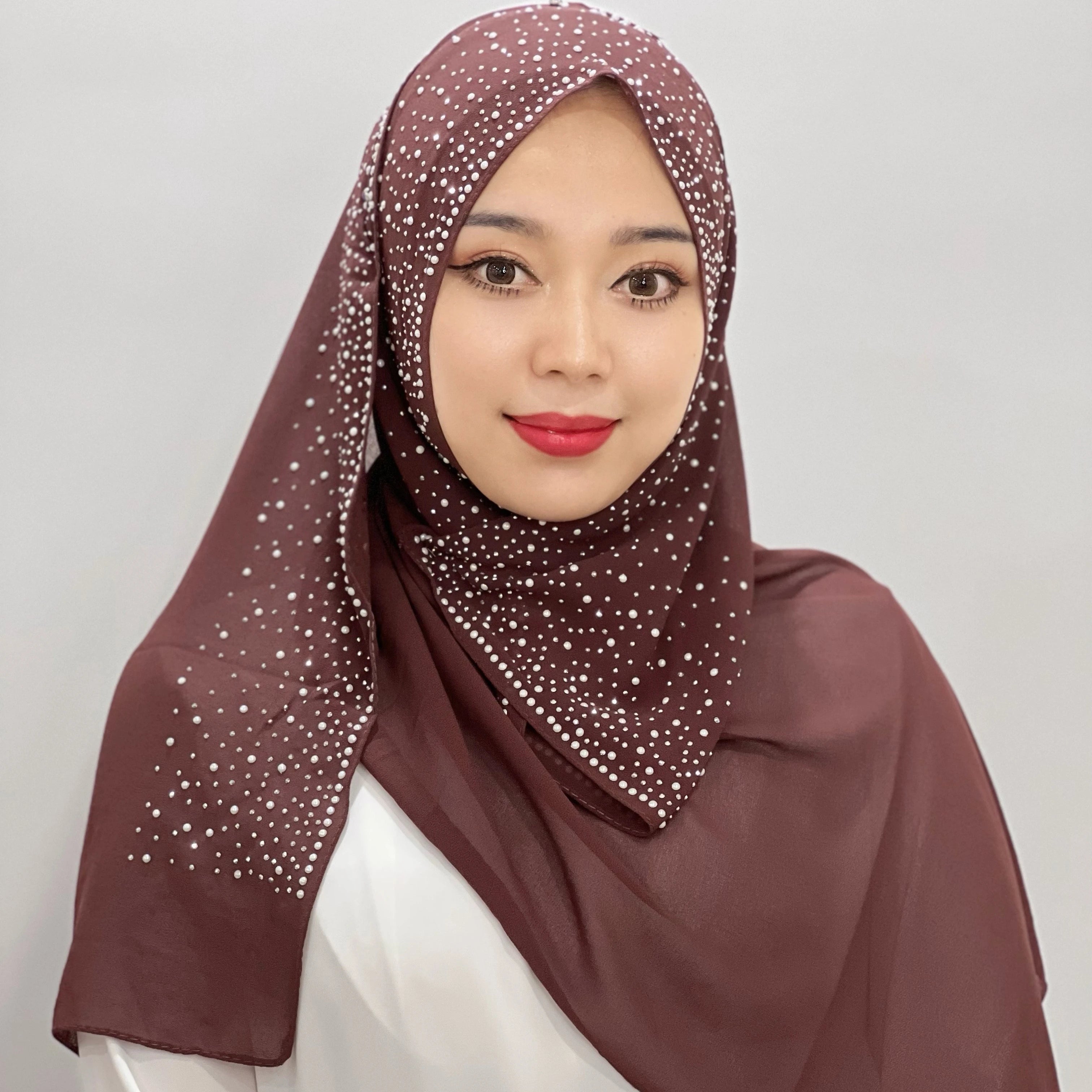 Lady Solid Color Instant Hijab With Sequins Breathable Turqu Women Graceful Wholesale Muslim Scarf Hijab Dresses Women Turkey