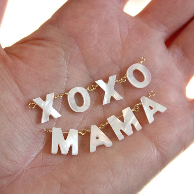 Unique Shell MAMA XOXO Charms With 14K Gold Filled Wire Double Loops for DIY Permanent Necklace Bracelet Anklet Jewelry Making