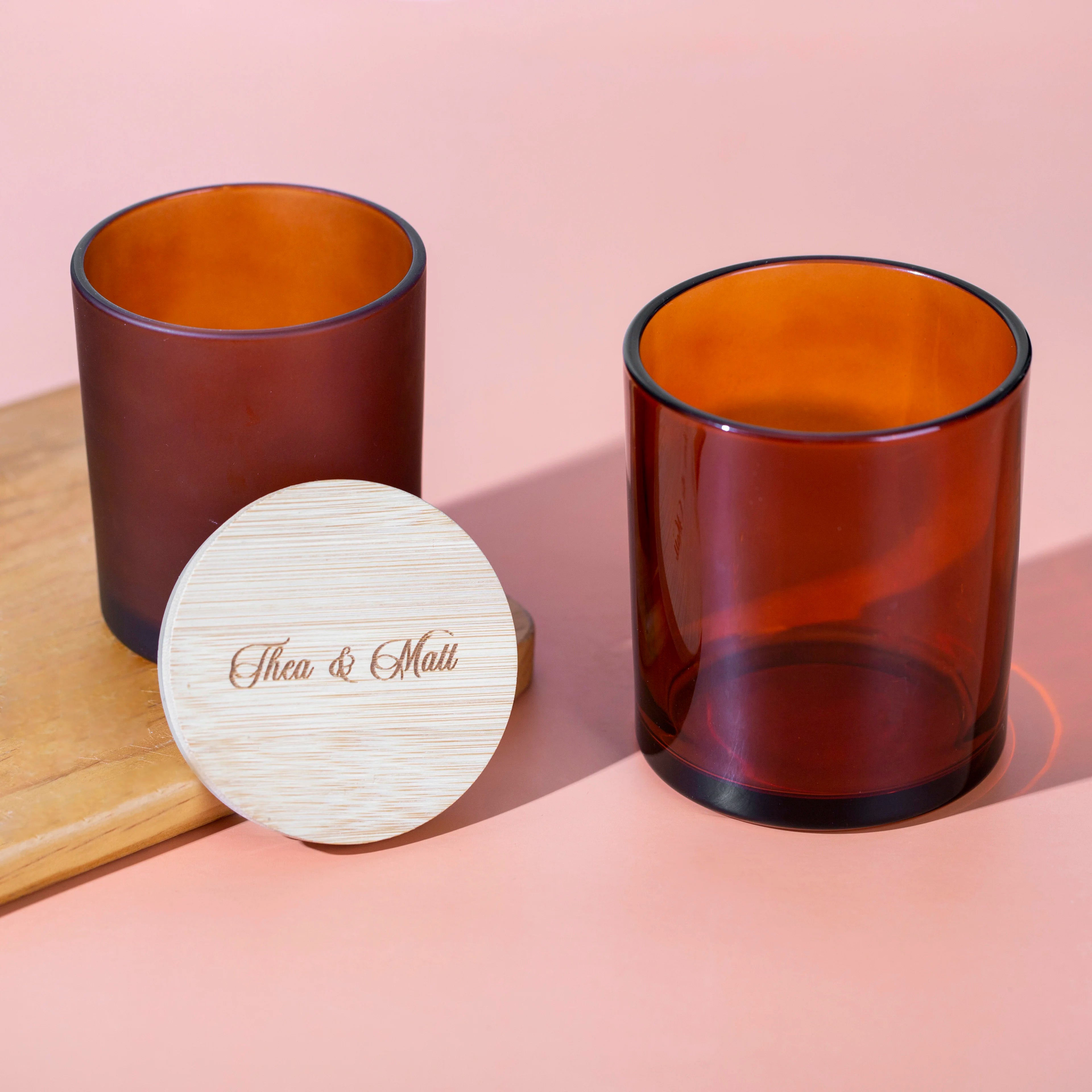 Wholesale Unique 14oz Amber Empty Glass Candle Jar with Lid Container for Candle Christmas Making