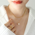 2022 Fashion New Stainless Steel 18K Gold Texture Light Luxury Fresh Water Pearl Pendant Multi-layer Stacked Choker Necklace