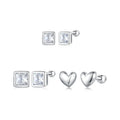 925 Sterling Silver & Princess Cut CZ Heart Stud Earrings Modern Minimalist Irregular Heart Design for Women BSE885
