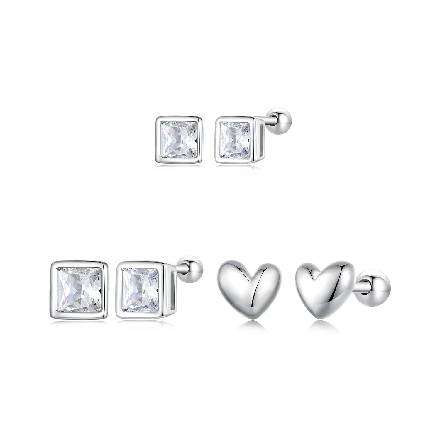 925 Sterling Silver & Princess Cut CZ Heart Stud Earrings Modern Minimalist Irregular Heart Design for Women BSE885