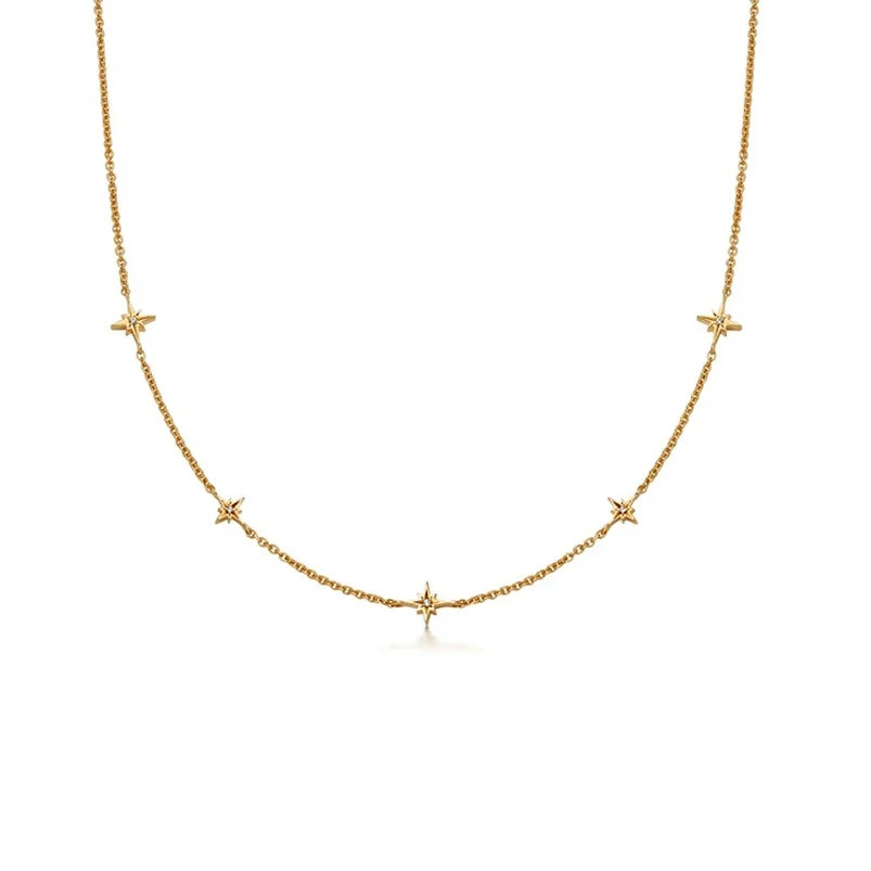 Gemnel Hot Selling 925 Silver 18k Gold Plated Celestial Station starburst Charm Necklace