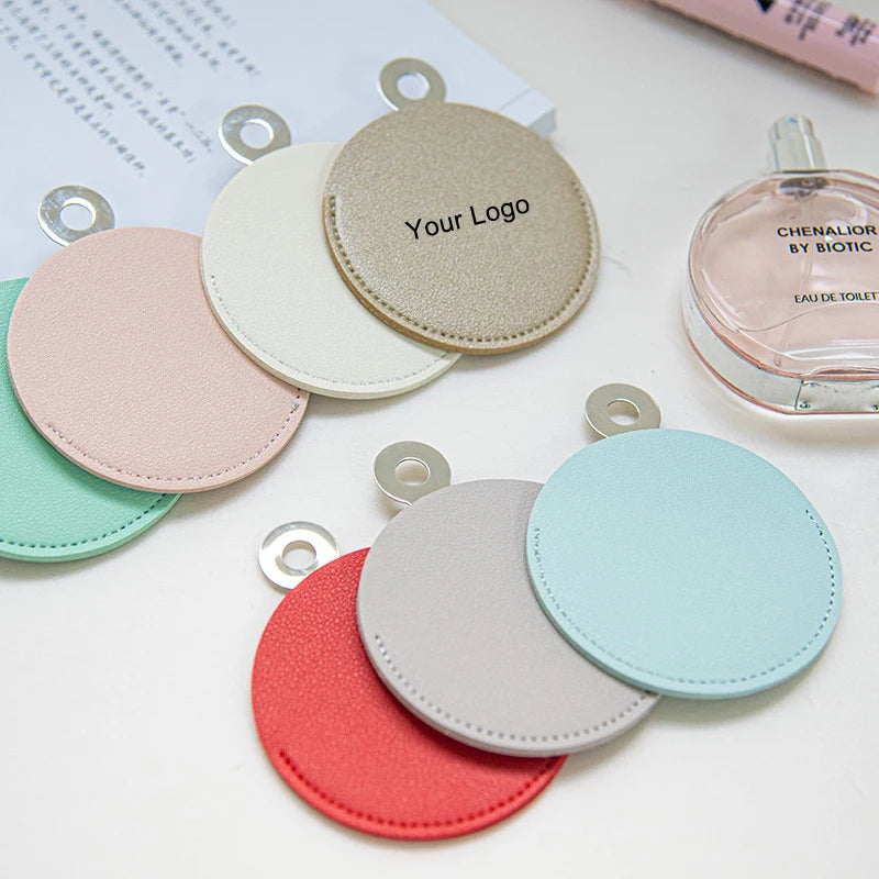 Zonyin Wholesale Cheap Pocket Mirror Small Round Makeup Mirror Custom Logo Pu Leather Cosmetic Metal Mirror with Hanging Hole