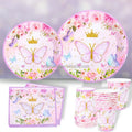 Butterfly Paper Tableware Set Disposable Plates Cups Napkins Dinnerware Sets for Children Birthday Party Decorations