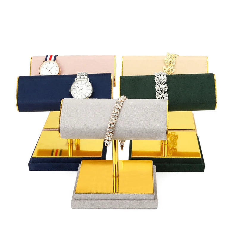 SKQ Suede Leather Watch Metal Display Bracelet Display Metal Stand Custom Luxury Jewelry Display