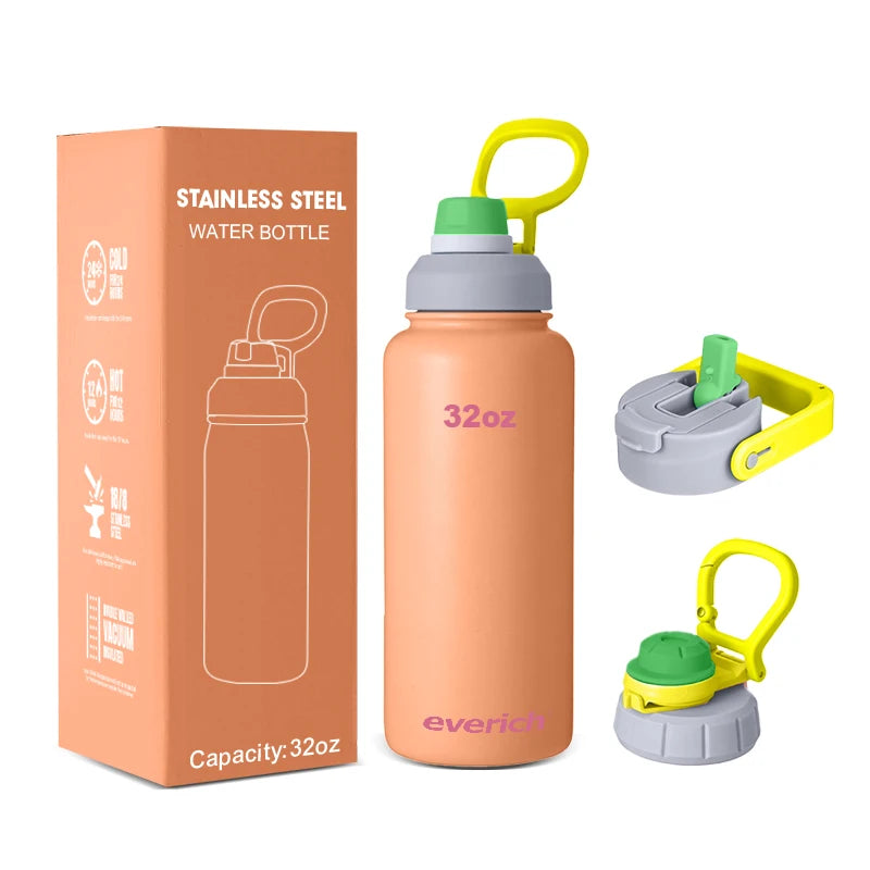 In Stock Everich Double Walled Vacuum Insulated Stainless Steel Water Bottle With Lid and Straw