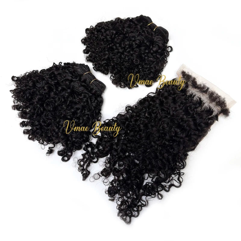 VMAE Raw Virgin Hair Cuticle Aligned 3C 4A 4B 4C Coily Exotix Kinky Afro Burmese Curly Bundles Weft with 4*4 Lace Hair Closure MegaBDM