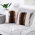 Decorative Pu Leather Throw Pillow Covers Square Patchwork Pillow Case Soft Canvas Cushion Pillowcase for Bedroom Sofa Decor