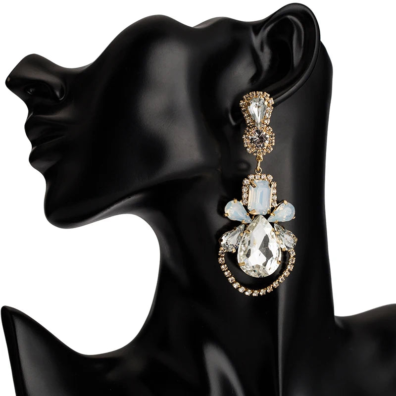 RisingMoon Colorful Austrian Crystal Rhinestone Dangle Earrings Stones Statement Luxury Drop Earrings