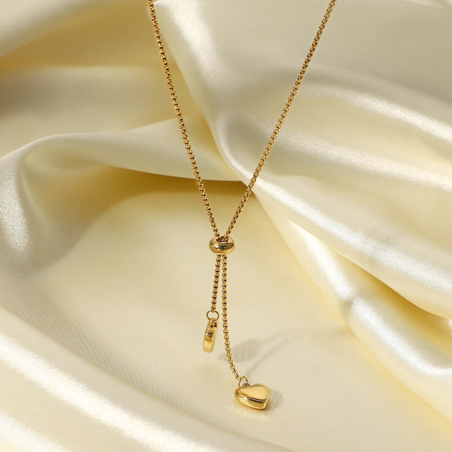 New Y-shaped Stainless Steel Soft 18K Gold Plated Rope Chain Two Love Heart Pendant Necklace Girls