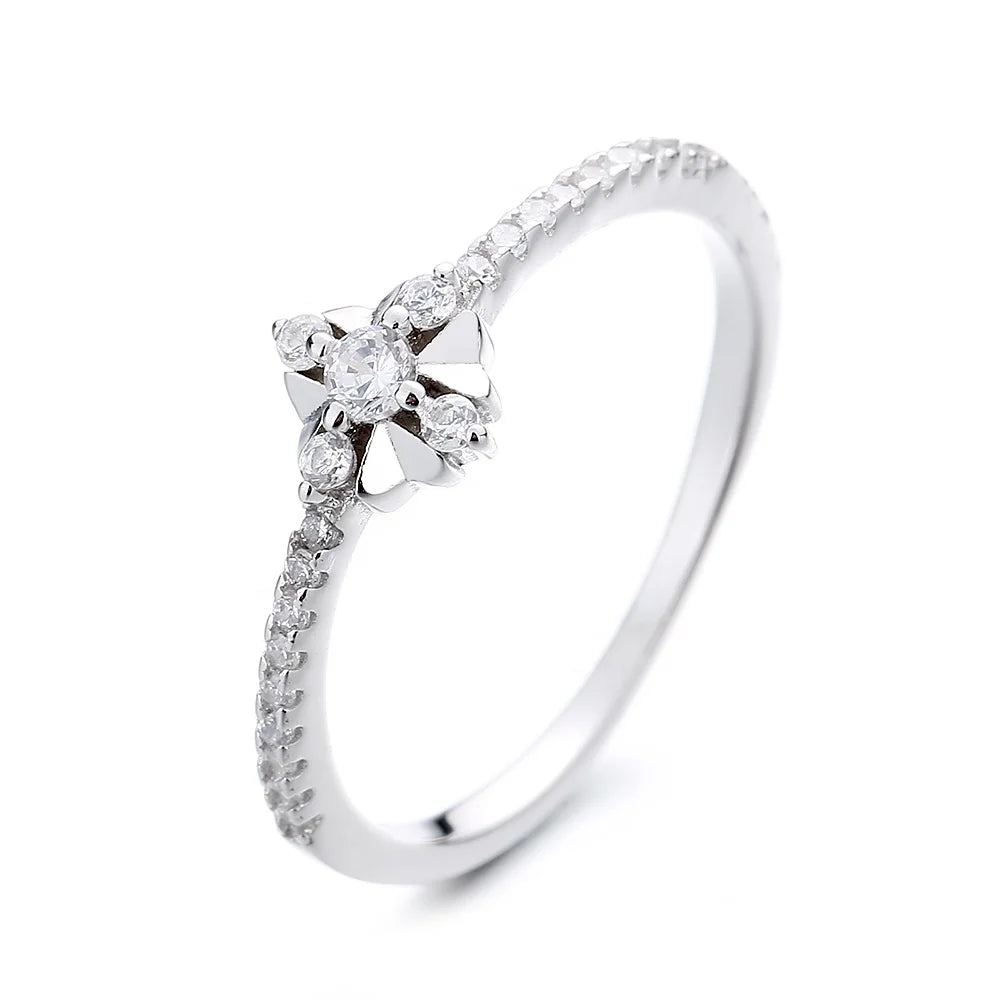 New Design Sterling Silver Flower Shape Rings Small CZ 925 Silver  Ring Women Wedding Ring