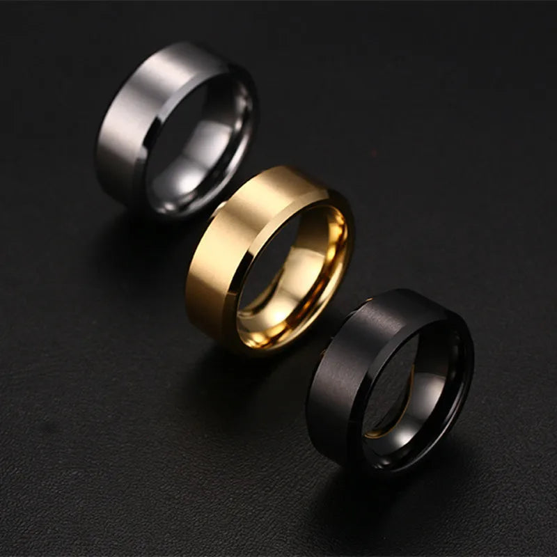 Trendy Lab Created Gemstone Gold Plated Stainless Steel Zircon Couple Rings 8mm for Men Women (KSS331)