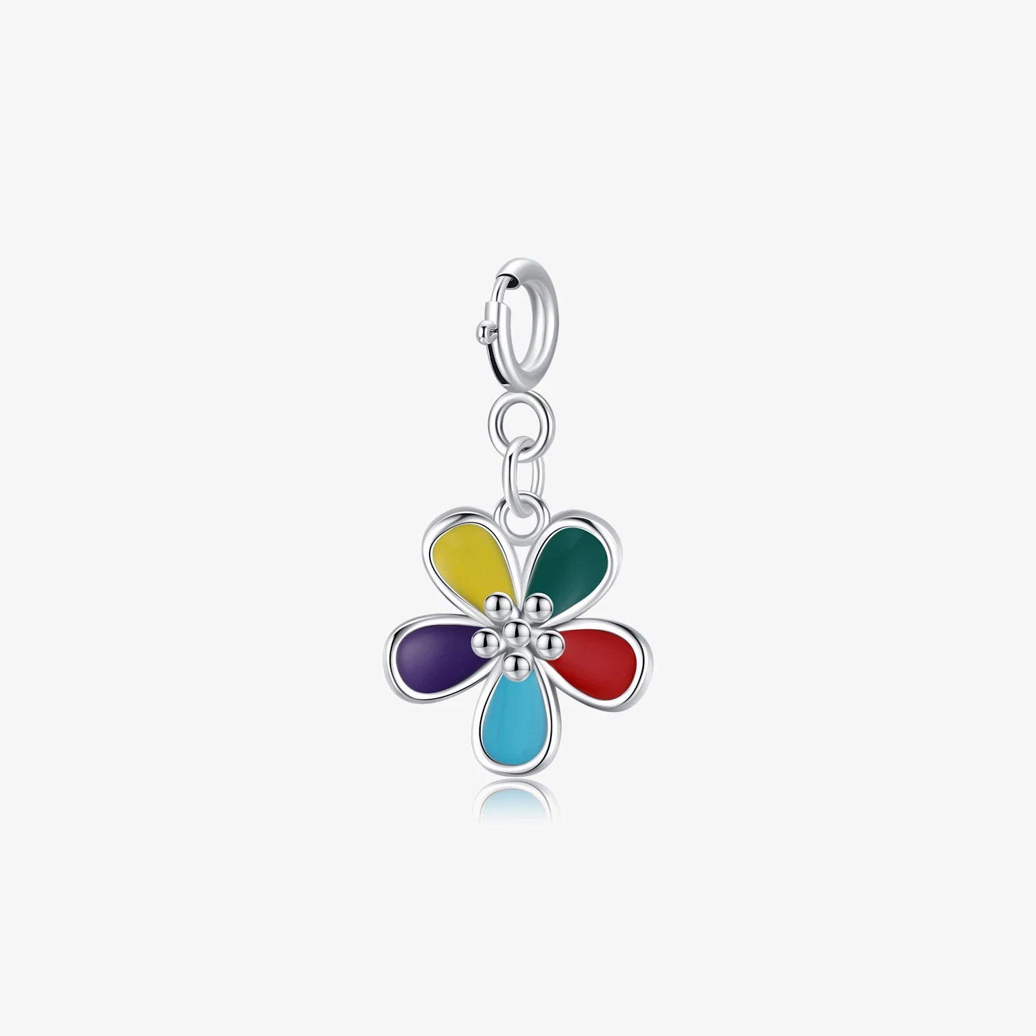 925 Sterling Silver Cute Rainbow Flower Pendant Fine Jewelry Fit DIY Making Charms Bracelet Necklace for Women