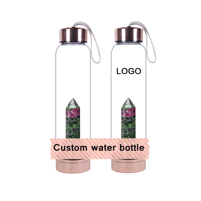 Custom Logo 550ml Replaceable Rose Gold Energy Crystal Point Glass Gem Stone Quartz Crystal Cup