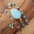 Handwoven Leather Wrapped Bracelets Natural Amazonite Bohemian Charm Bracelet for Women's Fashion Jewelry