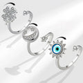 Trend Adjustable Four-Leaf Clover Spinner Fidget Zircon Ring Anti Anxiety Eye Rotating Ring for Women