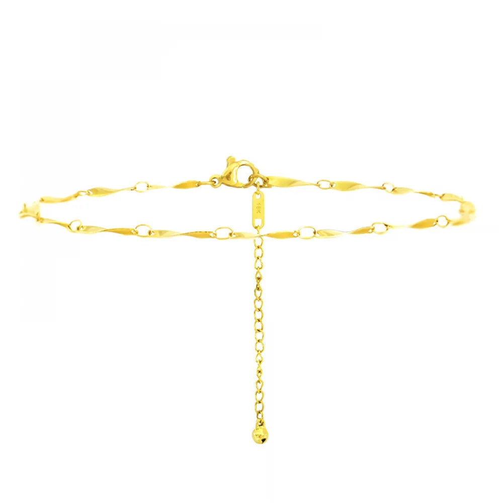 Simple Summer Fashion Non Tarnish Jewelry 18K Gold Plated Twisted Oval Pendant Stainless Steel Anklets for Women