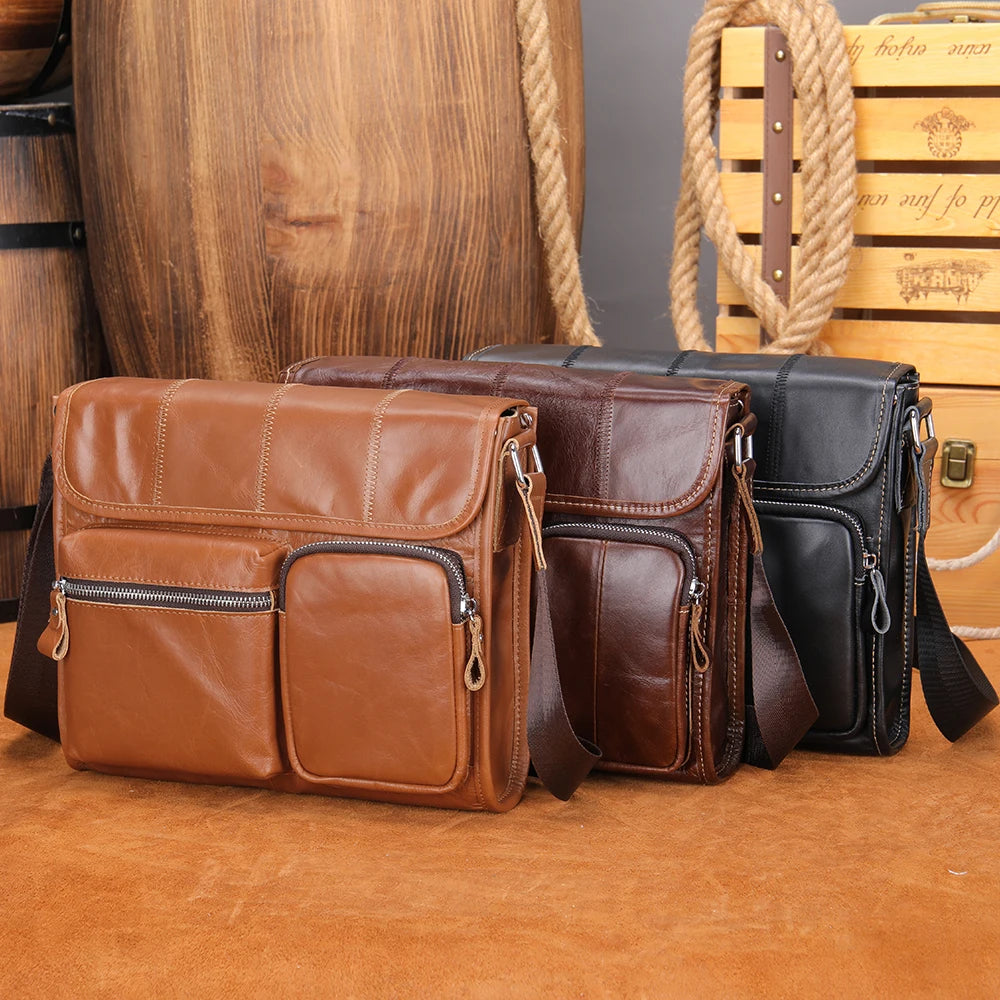 Custom Men Leather Crossbody Bag Purse 9.7 Inch Tablet Messenger Bag Genuine Leather Men Shoulder Bag