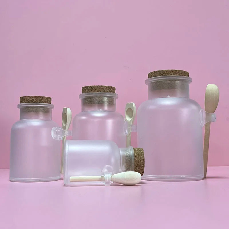 Bath Salt Glass Bottle 100g200g300g500g with Cork and Spoon Frost Storage Can