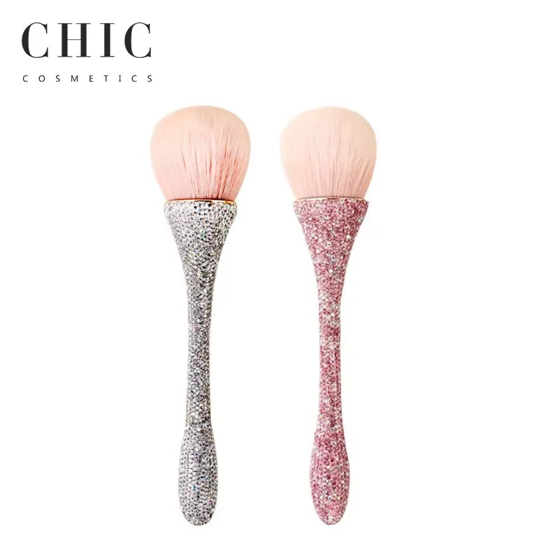 Pink Rhinestone Makeup Brush Set Loose Powder Big Fan Brush for Face Use