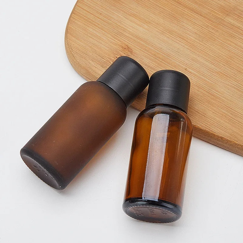 Brown Frosted Glass Oil Bottle Anti-theft Tamperproof Cover Cosmetic Dispenser Sample Bottle