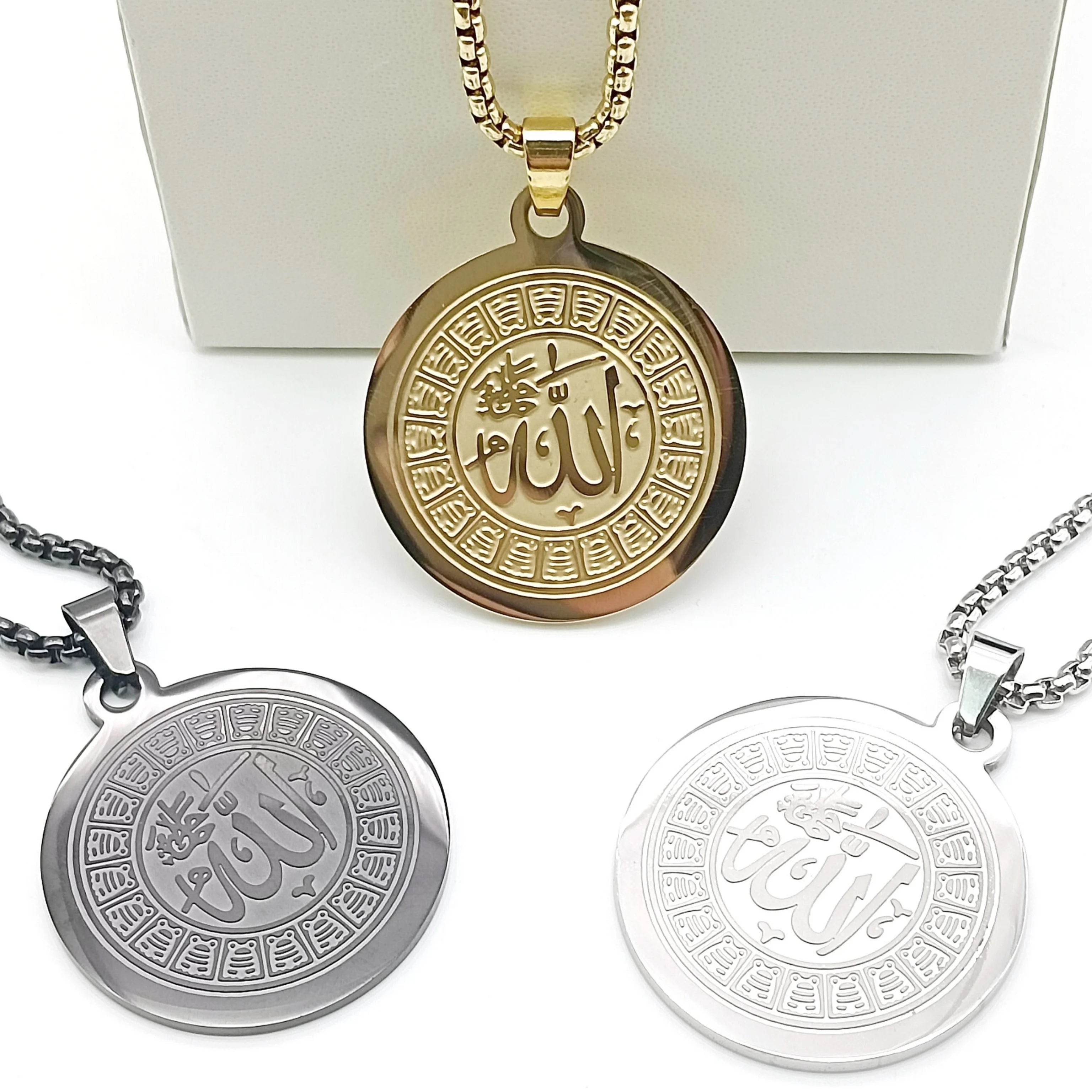 Wholesale Islamic Religious Jewelry Stainless Steel  Arabic Calligraphy Pendant  Fashion Round Shape Necklace