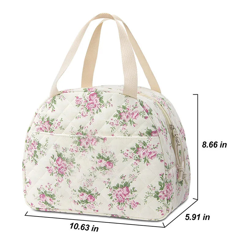 Cute Cotton Lunch Bag Satchel Fashionable Insulated Office Worker Lunch Box Cooler Bag for Office or Outdoor Use